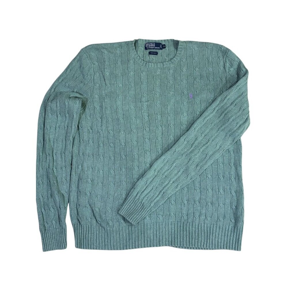 Vintage Polo Ralph Lauren Cable Knit Sweater XL Crew Neck 100% Silk Hong Kong
